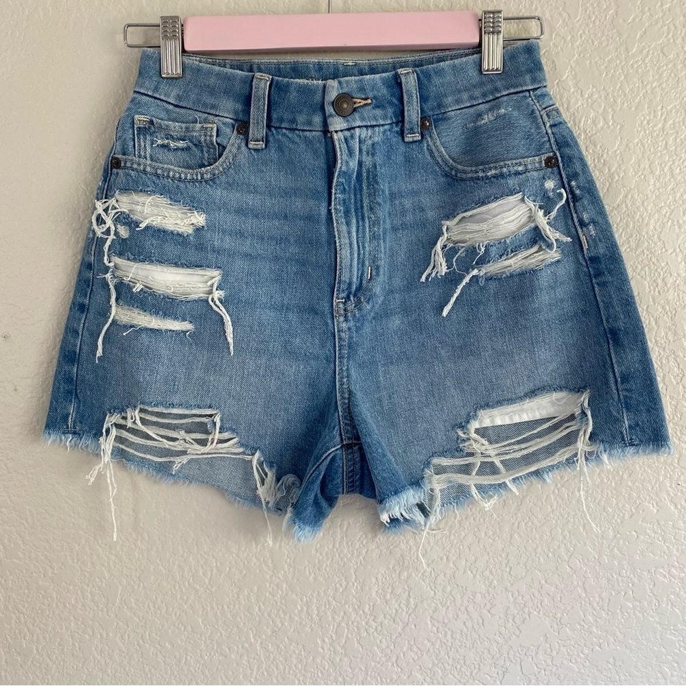 American Eagle Outfitters Curvy Mom fit Distress Light Wash Shorts